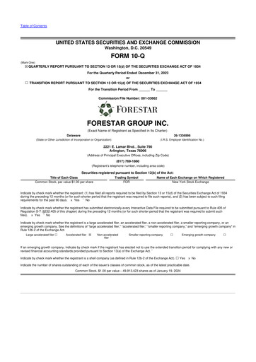 Thumbnail Forestar Group
 10-Q Quarterly Report FY2024 