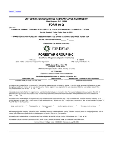 Thumbnail Forestar Group
 10-Q Quarterly Report FY2024 