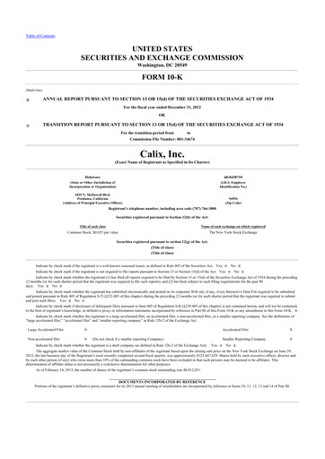 Thumbnail Calix 10-K Annual Report 2012