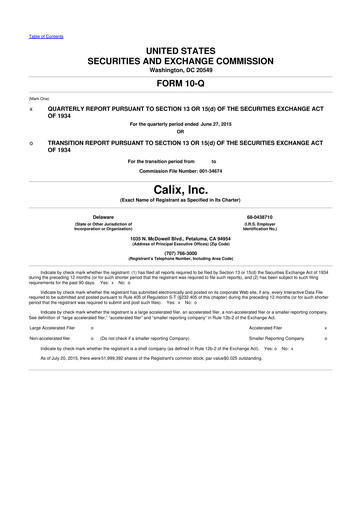 Thumbnail Calix 10-Q Quarterly Report FY2015 