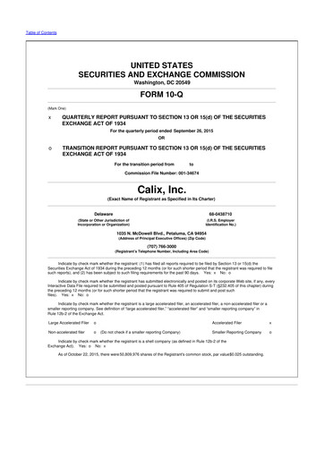 Thumbnail Calix 10-Q Quarterly Report FY2015 