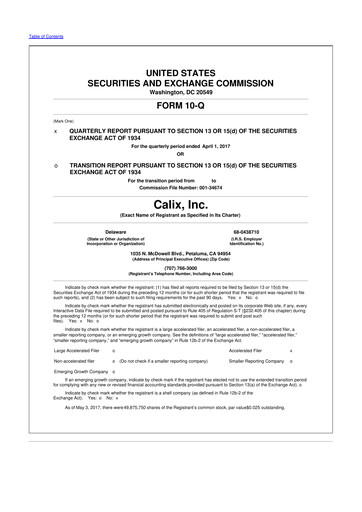 Thumbnail Calix 10-Q Quarterly Report FY2017 