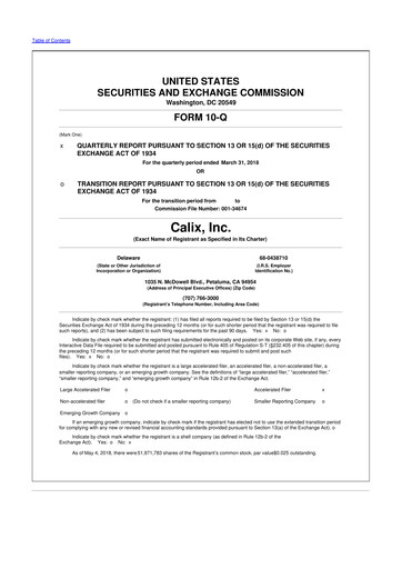 Thumbnail Calix 10-Q Quarterly Report FY2018 