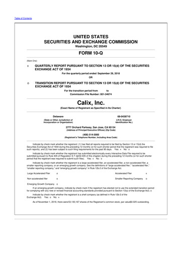 Thumbnail Calix 10-Q Quarterly Report FY2018 