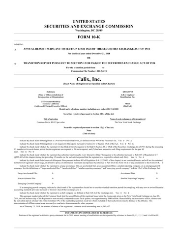 Thumbnail Calix 10-K Annual Report 2018