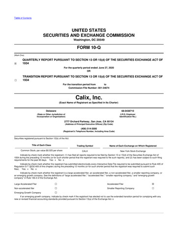 Thumbnail Calix 10-Q Quarterly Report FY2020 