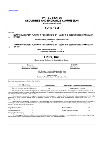 Thumbnail Calix 10-Q Quarterly Report FY2020 