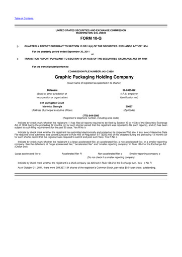 Thumbnail Graphic Packaging 10-Q Quarterly Report FY2011 