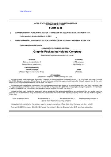 Thumbnail Graphic Packaging 10-Q Quarterly Report FY2012 