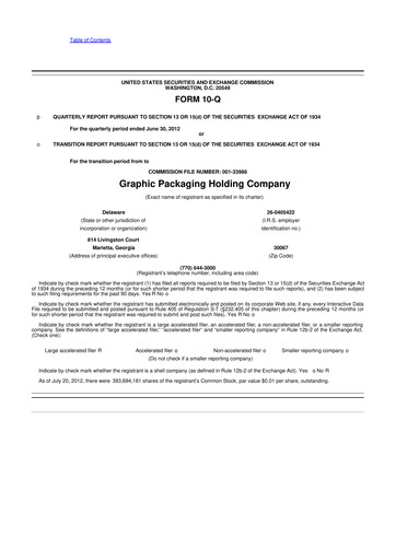 Thumbnail Graphic Packaging 10-Q Quarterly Report FY2012 