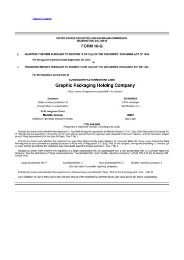 Thumbnail Graphic Packaging 10-Q Quarterly Report FY2012 