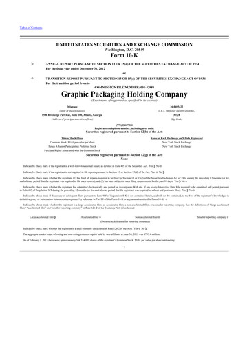 Miniature Graphic Packaging 10-K Rapport annuel 2012