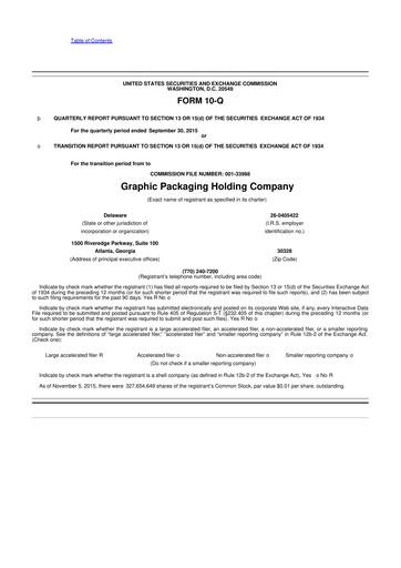 Thumbnail Graphic Packaging 10-Q Quarterly Report FY2015 