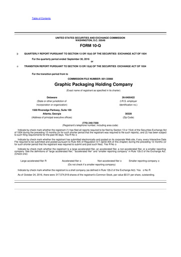 Thumbnail Graphic Packaging 10-Q Quarterly Report FY2016 