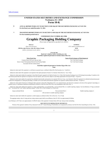 Miniature Graphic Packaging 10-K Rapport annuel 2016