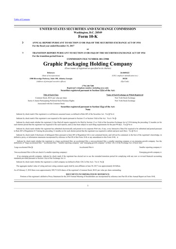 Miniature Graphic Packaging 10-K Rapport annuel 2017