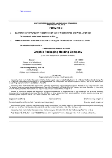 Thumbnail Graphic Packaging 10-Q Quarterly Report FY2018 