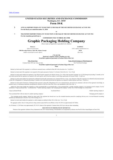 Miniature Graphic Packaging 10-K Rapport annuel 2018