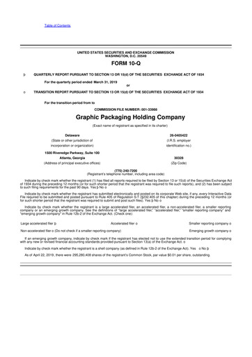 Thumbnail Graphic Packaging 10-Q Quarterly Report FY2019 