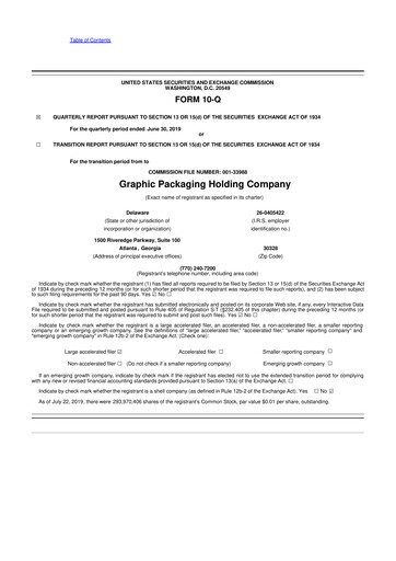 Thumbnail Graphic Packaging 10-Q Quarterly Report FY2019 