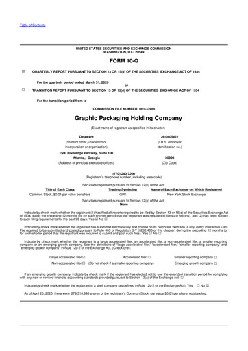 Thumbnail Graphic Packaging 10-Q Quarterly Report FY2020 