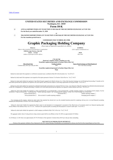 Miniature Graphic Packaging 10-K Rapport annuel 2020