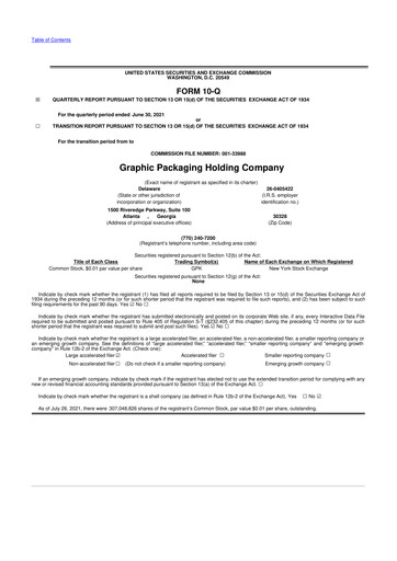 Thumbnail Graphic Packaging 10-Q Quarterly Report FY2021 