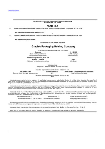 Thumbnail Graphic Packaging 10-Q Quarterly Report FY2022 