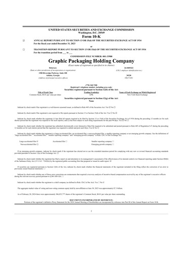 Miniature Graphic Packaging 10-K Rapport annuel 2023