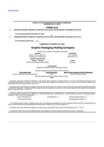 Thumbnail Graphic Packaging 10-Q Quarterly Report FY2024 