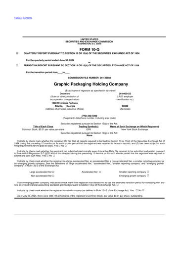 Thumbnail Graphic Packaging 10-Q Quarterly Report FY2024 