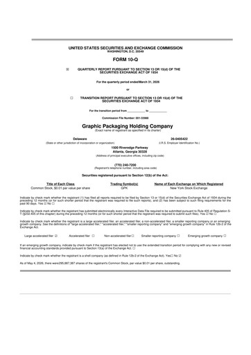 Thumbnail Graphic Packaging 10-Q Quarterly Report FY2026 