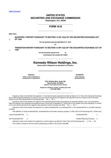 Thumbnail Kennedy Wilson 10-Q Quarterly Report FY2012 