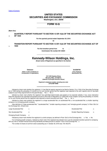 Thumbnail Kennedy Wilson 10-Q Quarterly Report FY2018 