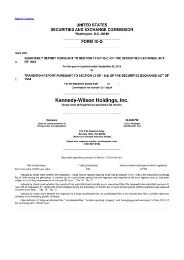 Thumbnail Kennedy Wilson 10-Q Quarterly Report FY2019 