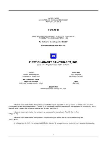 Thumbnail First Guaranty Bancshares 10-Q Quarterly Report FY 