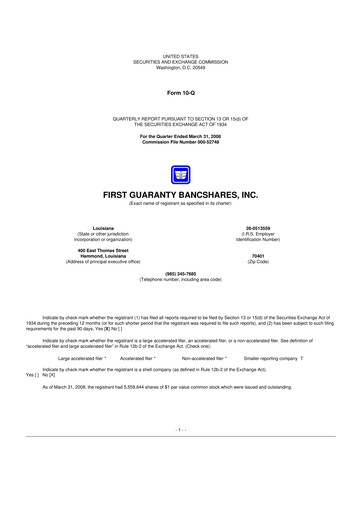 Thumbnail First Guaranty Bancshares 10-Q Quarterly Report FY 