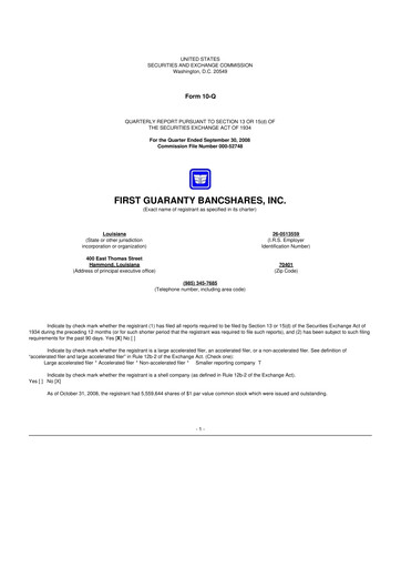 Thumbnail First Guaranty Bancshares 10-Q Quarterly Report FY 