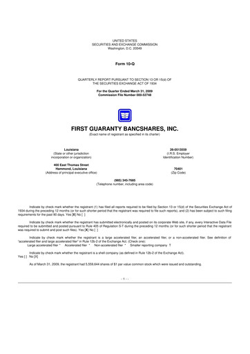 Thumbnail First Guaranty Bancshares 10-Q Quarterly Report FY 