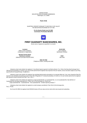 Thumbnail First Guaranty Bancshares 10-Q Quarterly Report FY 