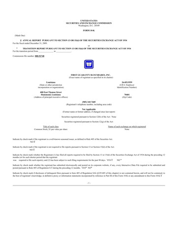 Thumbnail First Guaranty Bancshares 10-K Annual Report 