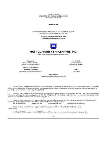 Thumbnail First Guaranty Bancshares 10-Q Quarterly Report FY 