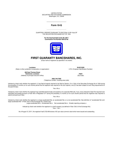 Thumbnail First Guaranty Bancshares 10-Q Quarterly Report FY2011 