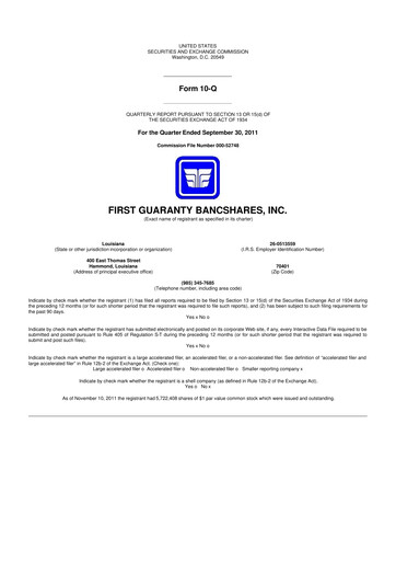 Thumbnail First Guaranty Bancshares 10-Q Quarterly Report FY2011 
