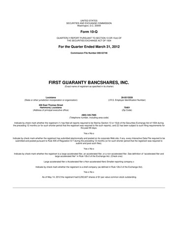 Thumbnail First Guaranty Bancshares 10-Q Quarterly Report FY2012 