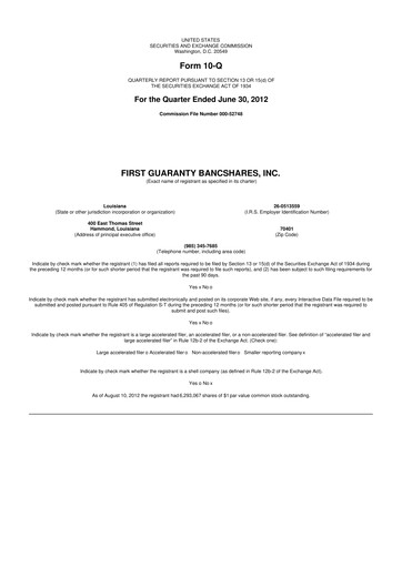 Thumbnail First Guaranty Bancshares 10-Q Quarterly Report FY2012 