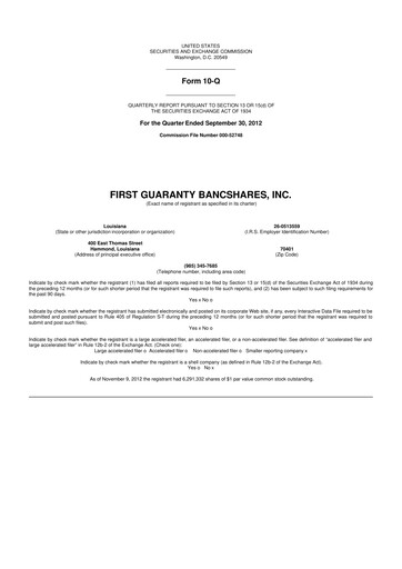 Thumbnail First Guaranty Bancshares 10-Q Quarterly Report FY2012 