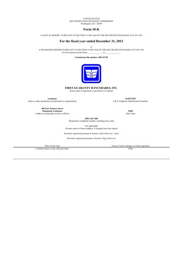 Thumbnail First Guaranty Bancshares 10-K Annual Report 2012