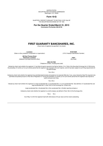 Thumbnail First Guaranty Bancshares 10-Q Quarterly Report FY2013 
