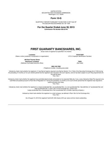 Thumbnail First Guaranty Bancshares 10-Q Quarterly Report FY2013 
